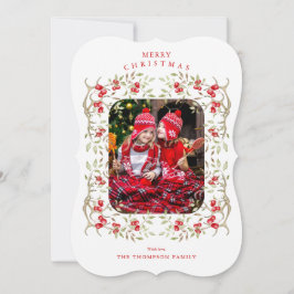 Rustic Woodland | Foto Antler en Berry Wreath Feestdagenkaart