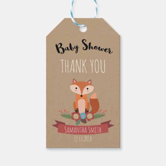 Rustic Woodland Fox Baby shower Gift Label Cadeaulabel (Voorkant)