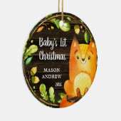 Rustic Woodland Fox Baby's Eerste Kerstmis Keramisch Ornament (Rechts)