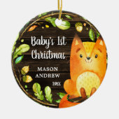 Rustic Woodland Fox Baby's Eerste Kerstmis Keramisch Ornament (Voorkant)