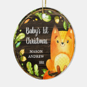 Rustic Woodland Fox Baby's Eerste Kerstmis Keramisch Ornament (Links)
