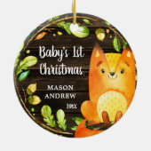 Rustic Woodland Fox Baby's Eerste Kerstmis Keramisch Ornament (Achterkant)