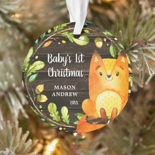 Rustic Woodland Fox Baby's Eerste Kerstmis Ornament (Boom)