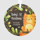 Rustic Woodland Fox Baby's Eerste Kerstmis Ornament (achterkant)