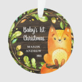 Rustic Woodland Fox Baby's Eerste Kerstmis Ornament (voorkant)