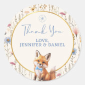 Rustic Woodland Fox Dank u Baby shower Ronde Sticker (Voorkant)