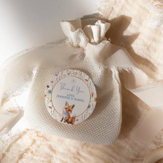 Rustic Woodland Fox Dank u Baby shower Ronde Sticker