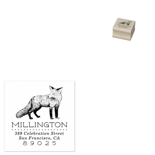 Rustic Woodland Fox Familienaam Retouradres Rubberstempel (Gestempeld)