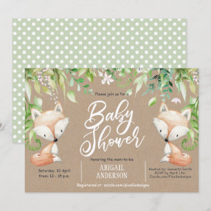 Rustic, Woodland fox, Greenery, Baby Boy Shower Kaart