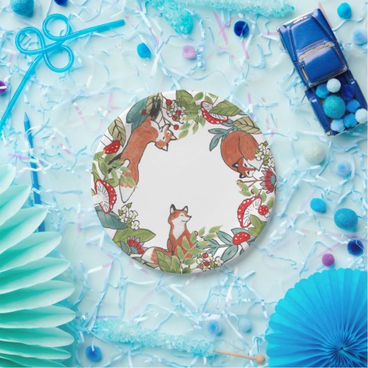 Rustic Woodland Fox Mushroom Berry Leaves Papieren Bordje (Feest)