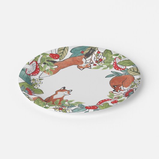 Rustic Woodland Fox Mushroom Berry Leaves Papieren Bordje (Gekanteld)
