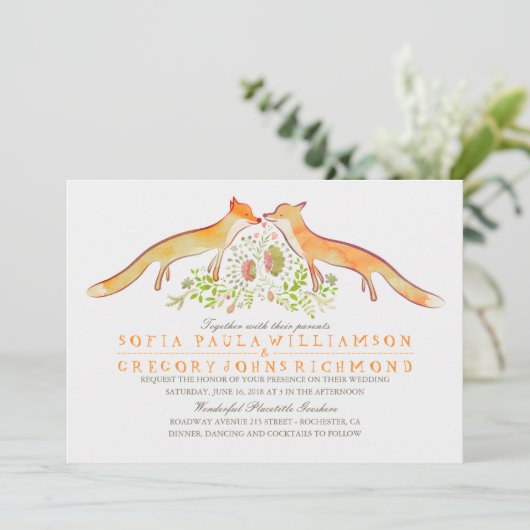 Rustic Woodland Fox Wedding Invitations Kaart (Staand voorkant)