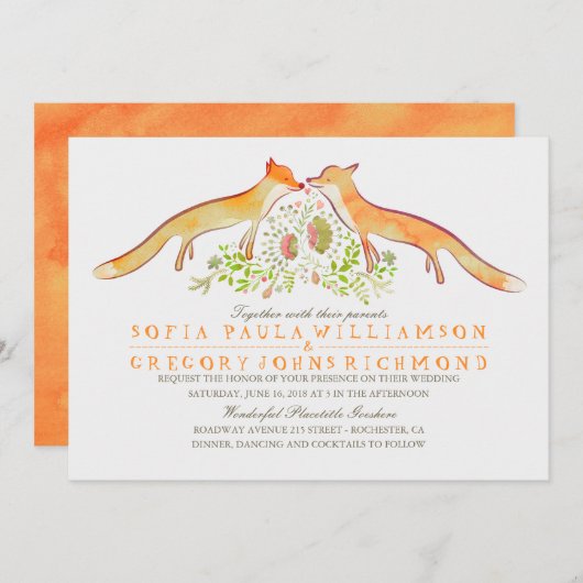 Rustic Woodland Fox Wedding Invitations Kaart (Voorkant / Achterkant)