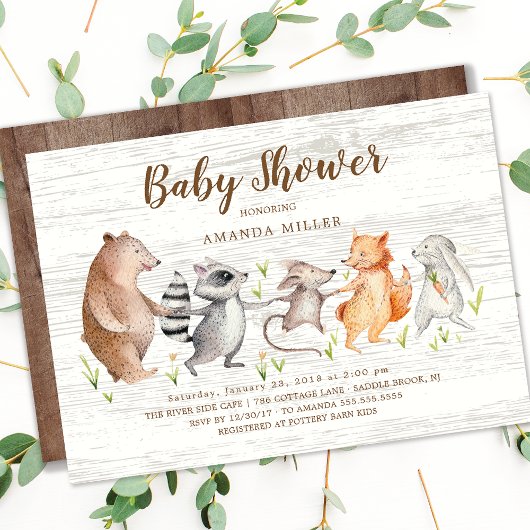 Rustic Woodland Friends Baby shower Invitation Kaart