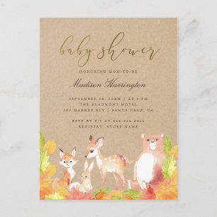 Rustic Woodland Friends of the Forest Baby shower Uitnodiging Briefkaart
