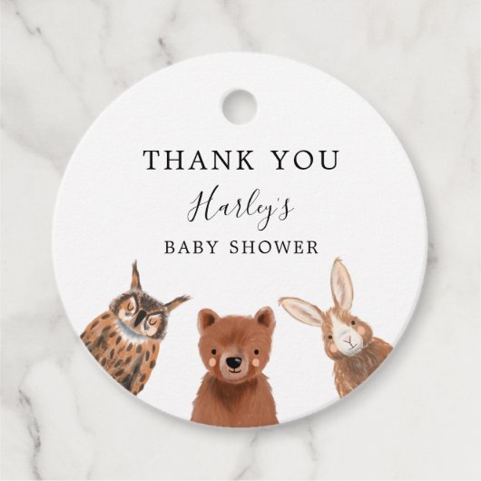 Rustic Woodland Genderneutraal Baby shower Bedankjes Labels (Voorkant)