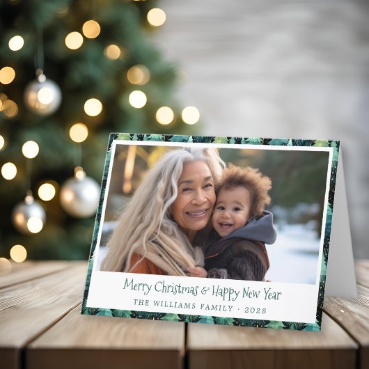 Rustic Woodland Green Kerstfoto Feestdagen Kaart