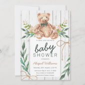 Rustic Woodland Green Teddy Bear Baby shower Kaart (Voorkant)
