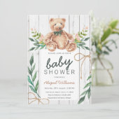 Rustic Woodland Green Teddy Bear Baby shower Kaart (Staand voorkant)