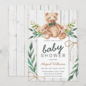 Rustic Woodland Green Teddy Bear Baby shower Kaart (Voorkant / Achterkant)