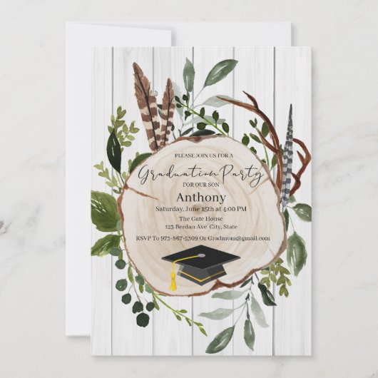 Rustic Woodland Greenery Afstuderen Kaart (Voorkant)