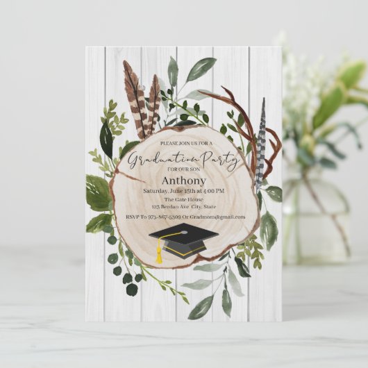 Rustic Woodland Greenery Afstuderen Kaart (Staand voorkant)