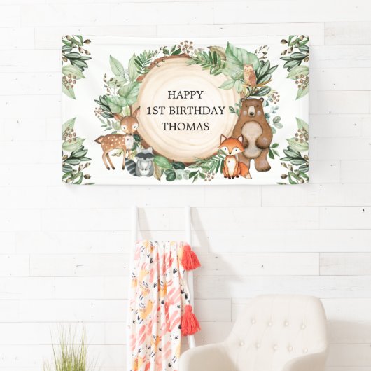 Rustic Woodland Greenery Animals Happy Birthday Spandoek (Insitu)