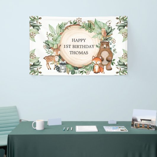 Rustic Woodland Greenery Animals Happy Birthday Spandoek (Beurs)