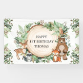 Rustic Woodland Greenery Animals Happy Birthday Spandoek (Horizontaal)