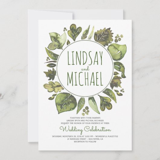 Rustic Woodland Greenery Modern Wedding Kaart (Voorkant)