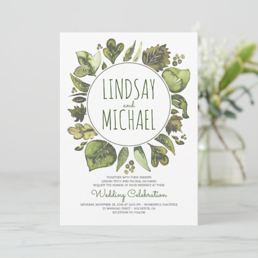 Rustic Woodland Greenery Modern Wedding Kaart (Staand voorkant)