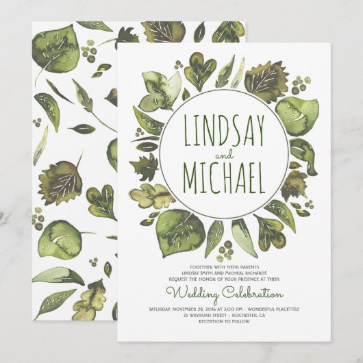 Rustic Woodland Greenery Modern Wedding Kaart (Voorkant / Achterkant)