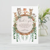 Rustic Woodland Greenery Wild Animals Baby shower Bedankkaart (Staand voorkant)