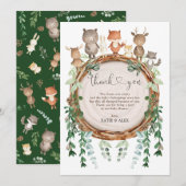 Rustic Woodland Greenery Wild Animals Baby shower Bedankkaart (Voorkant / Achterkant)