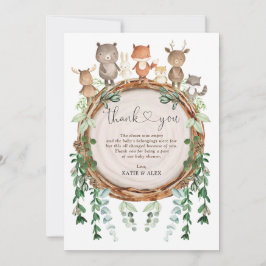 Rustic Woodland Greenery Wild Animals Baby shower Bedankkaart
