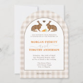 Rustic Woodland Hares On Beige Gingham Wedding Kaart (Voorkant)