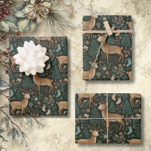 Rustic Woodland Herten & Kerst Pijnboom Inpakpapier Vel
