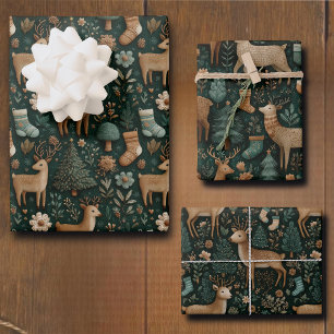 Rustic Woodland Herten & Kerstboom Inpakpapier Vel