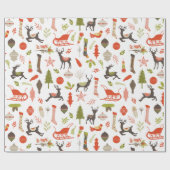 Rustic Woodland Kerstdeer en Natuur Pattern Cadeaupapier (Vlak)