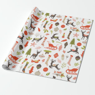 Rustic Woodland Kerstdeer en Natuur Pattern Cadeaupapier