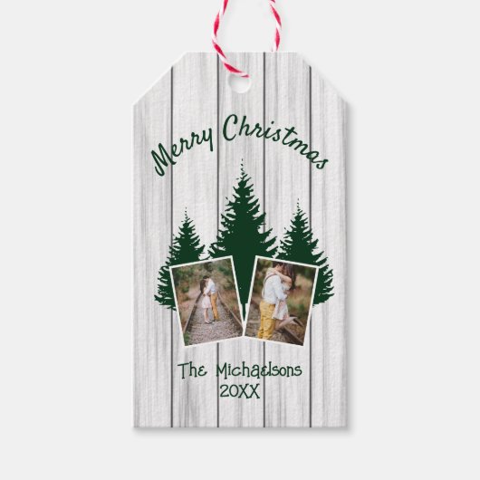 Rustic Woodland Kerstfoto Cadeaulabel (Voorkant)