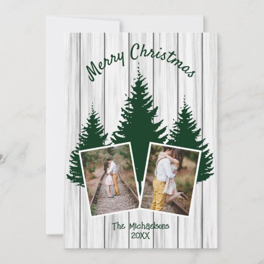Rustic Woodland Kerstfoto Feestdagenkaart (Voorkant)