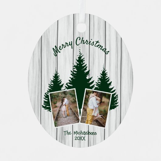 Rustic Woodland Kerstfoto Metalen Ornament (Voorkant)