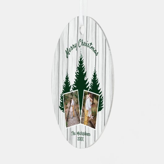 Rustic Woodland Kerstfoto Metalen Ornament (Voorkant links)