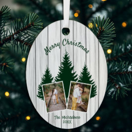 Rustic Woodland Kerstfoto Metalen Ornament