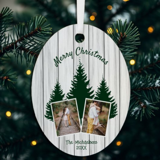 Rustic Woodland Kerstfoto Metalen Ornament