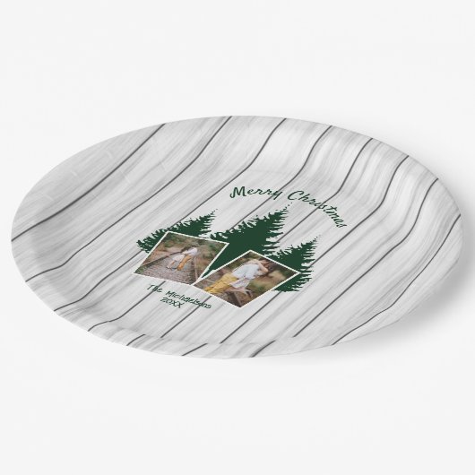 Rustic Woodland Kerstfoto Papieren Bordje (Gekanteld)
