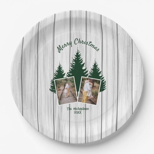Rustic Woodland Kerstfoto Papieren Bordje (Voorkant)