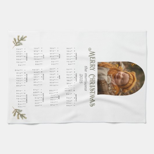 Rustic Woodland Kerstmis 2025 Kalender Foto Theedoek (Horizontaal)