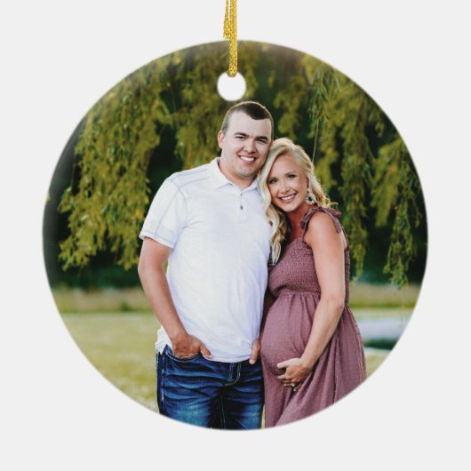 Rustic Woodland Kerstmis Baby Boy Aankondiging Keramisch Ornament (Achterkant)